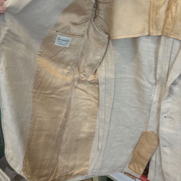 Vintage 1950 Abercrombie & Fitch Oatmeal Irish Linen Coat Crested Blazer Rare 40 - Picture 7 of 12